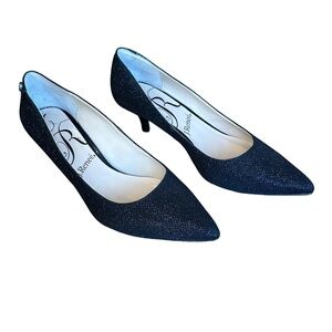 J. Renee Gianna Harlequin Glitter Fabric Kitten Heel Dressy Shoe Black 7 1/2W